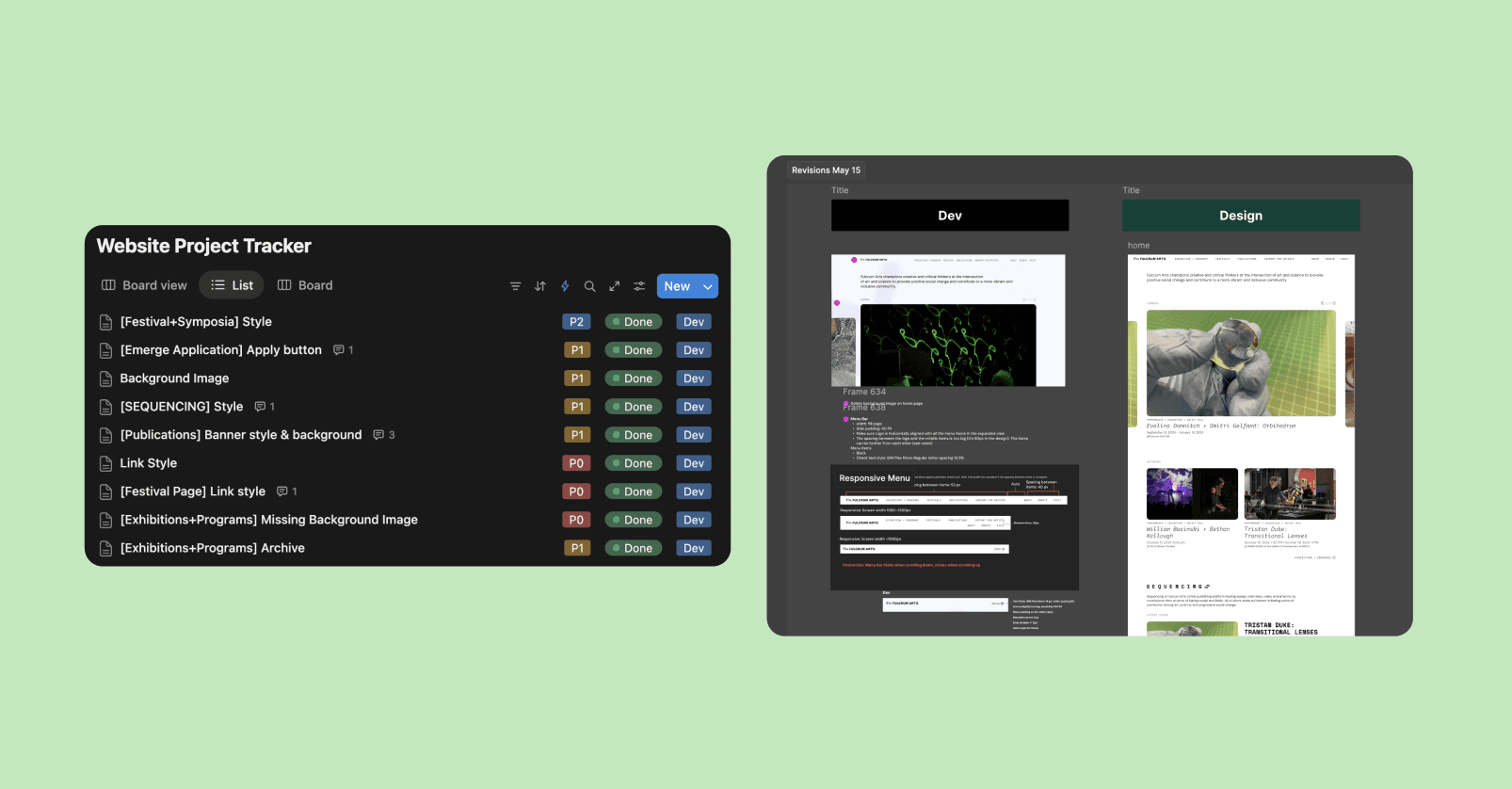 Development handoff and QA