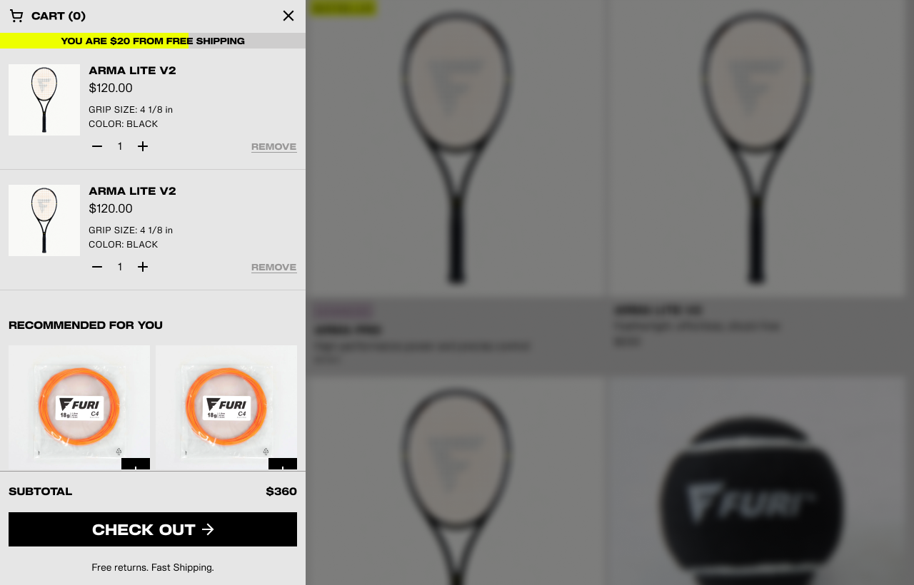 Checkout drawer open at one third of the screen width