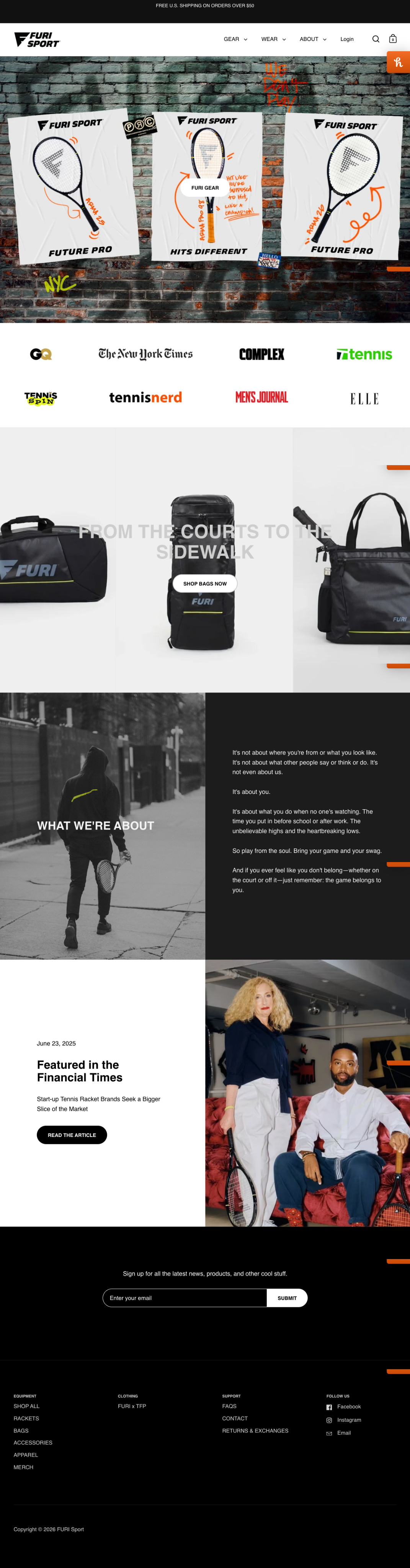 The FURI storefront before the redesign, full page