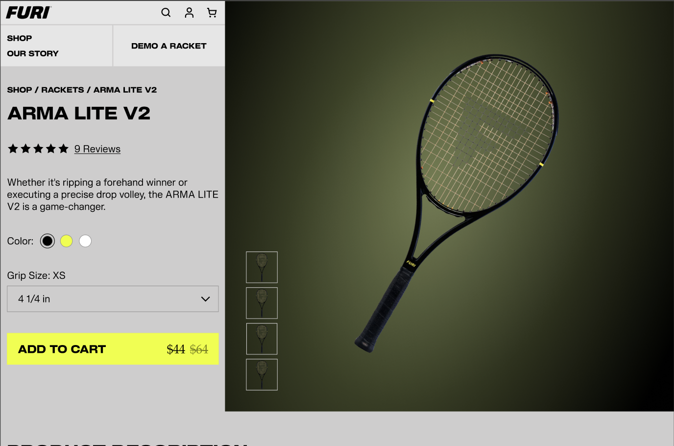 Product page with the floating nav beside a full product image