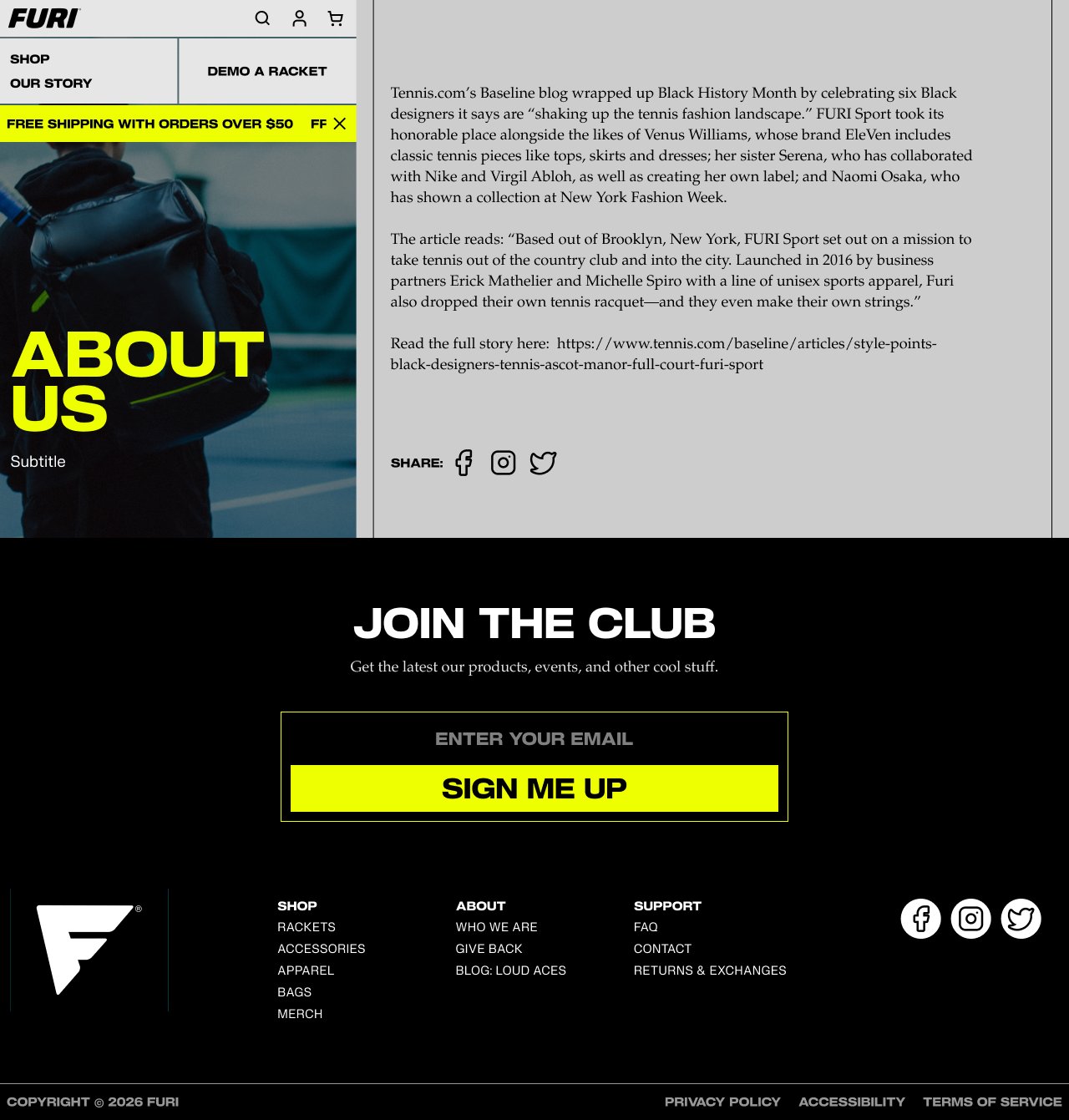 Static page template with a hero, rich text body, and share links