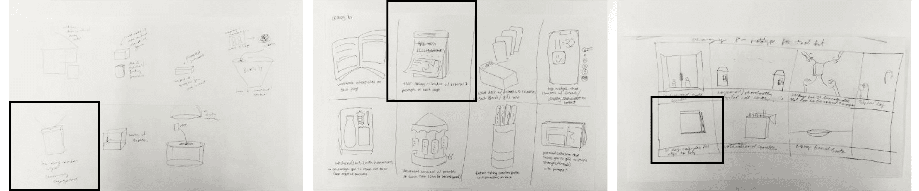 Storyboards and Crazy 8s ideation sketches